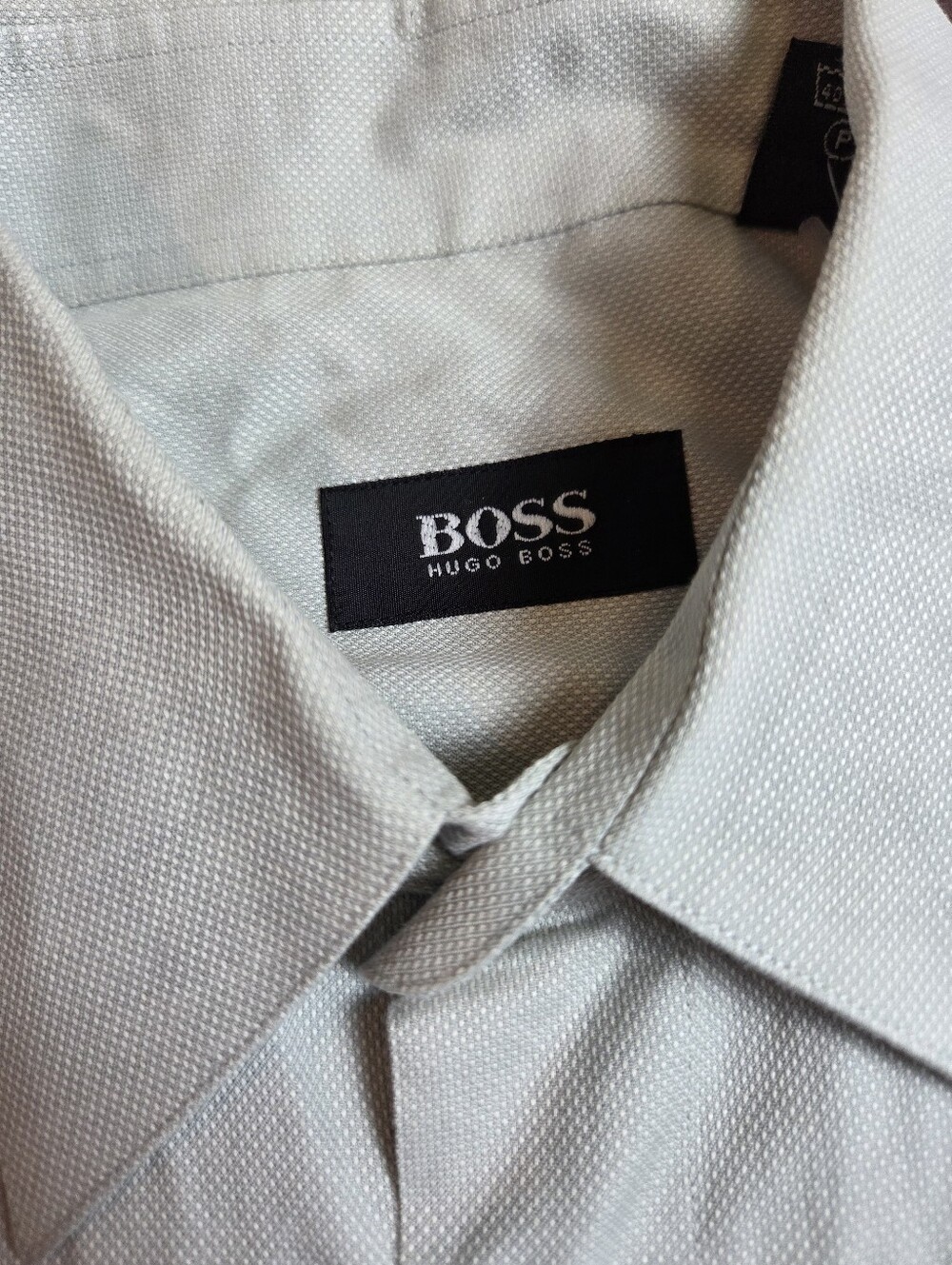 Hugo Boss Men's Pale Mint Green Textured Dress Shirt